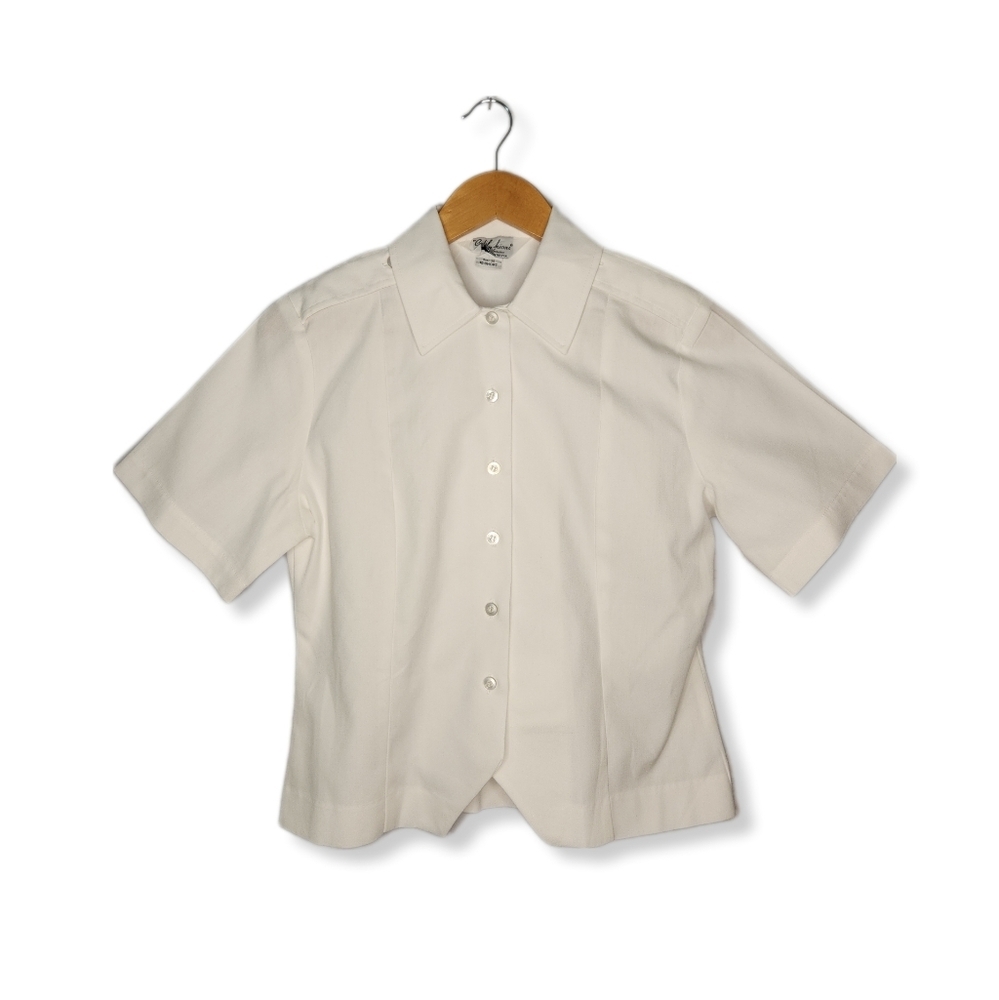 Vintage 70s Classic White Button Up Short Sleeve Military Uniform Shirt Size 10